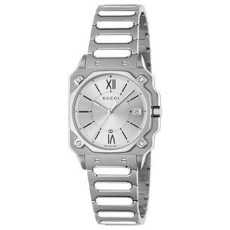 Gucci YA166504 G-Flat Zilveren Wijzerplaat Unisex Horloge
