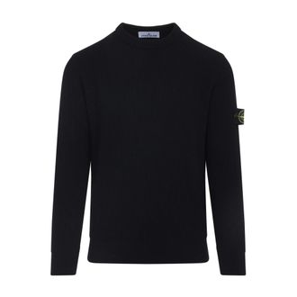 Stone Island Blauwe Sweater Klassieke Pasvorm Aw 25 - Heren - Ronde hals truien - Zwart - L - Wol - Truien & Vesten
