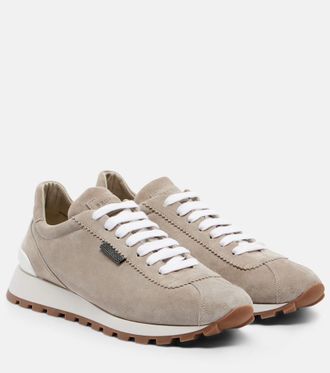 Brunello Cucinelli Zapatillas de ante con cuentas Monili