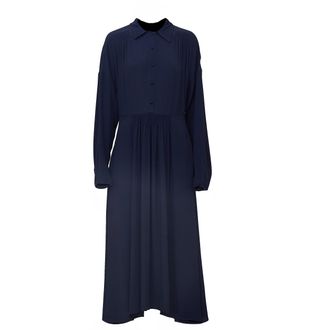 N&deg;21 Gathered Waist Midi Dress With Classic Collar