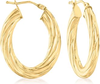 Canaria Canaria Italian 10kt Yellow Gold Textured and Polished Oval Hoop Earrings