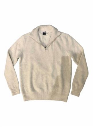 Fedeli Mens Long Sleeve Zip Sweater In Beige