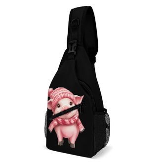 Generic Cute Pigs in Hat And Scarf Unisex Shoulder Bags Casual Crossbody Chest Bag Sling Backpack for Hiking Cycling Travel