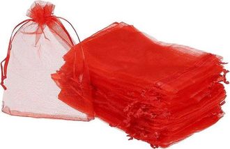 OEM Allecto Plus - Bolsas De Organza, 100 Unidades, 10x15 Cm, Para Regalo, Joyer&iacute;a, Bodas, Fiestas, Navidad, Color Rojo Caramelo