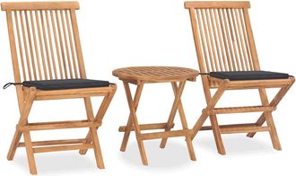 vidaXL Set Comedor De Jard&iacute;n Plegable 3 Piezas Madera De Teca Cojines Vidaxl