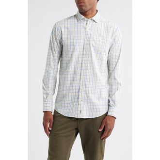 Johnnie-O Maarten Plaid Performance Button-Up Shirt in Moss at Nordstrom, Size Large