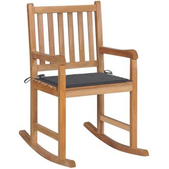 vidaXL Vidaxl - Silla Mecedora De Madera Maciza Teca Con Coj&iacute;n Gris Antracita