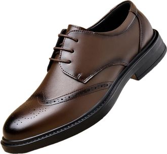 Generic Mens Full Grain Leather Brogue Shoes British Style Low Cut Oxfords Premium Business Formal Shoes Fashion Casual Dress Shoes for Men(Brown,8.5)