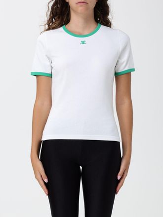 Courr&egrave;ges Slim Fit Cotton T-Shirt with Contrast Logo and Trim