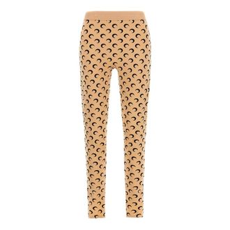 Marine Serre Broeken, Dames, Beige, M, Moon Printed Stretch Fabric Leggings