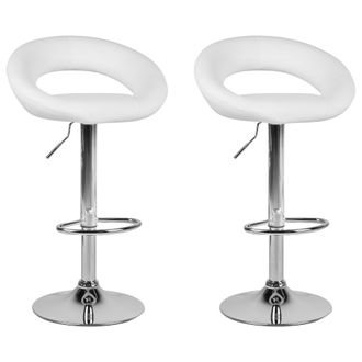 Beliani Conjunto De 2 Taburetes De Bar Tapizados En Piel Sint&eacute;tica Blanca Reposapi&eacute;s Giratorio Elevador De Gas Altura Ajustable Minimalista Peoria