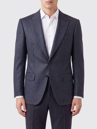 Tom Ford Blazer monopetto in misto lana con rever a lancia e tasche a patta
