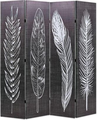 vidaXL Folding Room Divider 160x170 cm Feathers Black and White Vidaxl