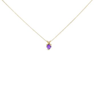House of Brilliance 14K Yellow Gold 5X5 MM Heart Shaped Purple Amethyst Solitaire Pendant Necklace