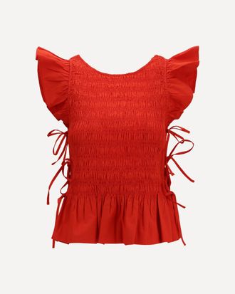 Ganni Ruched cotton Top with side bows Female 36