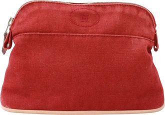 Herm&egrave;s Red Color Canvas Leather Pouch (Pre-Owned)