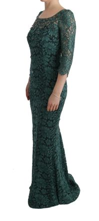 Dolce & Gabbana Womens Green Floral Crystal Ricamo Sheath Dress Cotton