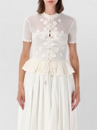 Self Portrait crochet knit top floral buttons peplum