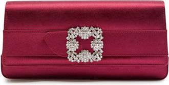 Manolo Blahnik Gothisi Embellished Satin Clutch - Dark Red - One Size