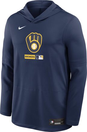 Nike Milwaukee Brewers Authentic Collection Nike Mens Dri-FIT MLB Long-Sleeve Hooded Top in Blue | 03B944BMZB-S9Q