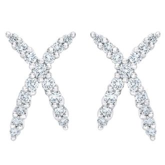 Pompeii3 1/2Ct T. W. Diamond Fashion Womens X Shape Lab Grown Earrings 10k Gold Studs