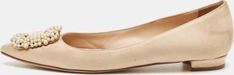 Manolo Blahnik Beige Satin Hangisi Ballet Flats