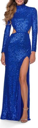 La Femme Long Sleeve Sequin Dress with Open Back in Royal Blue at Nordstrom, Size 10