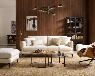 Castlery Lena Sofa, Cream, Matte Black Legs, Spill-Resistant, Removable Covers for Women