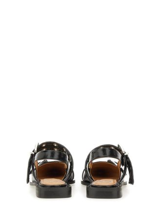 Ganni Buckle-Trimmed Recycled Polyester Ballet Flats - Black