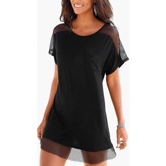 Lascana Womens Mesh Insert Cover Up in Black at Nordstrom, Size 22