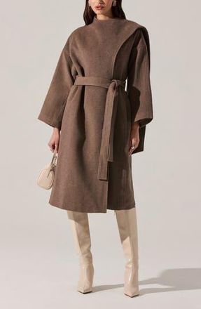 ASTR the Label Elaxi Belted Coat in Taupe Brown at Nordstrom Rack, Size X-Small