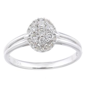 Diamant L'éternel Womens 9ct White Gold Cluster 0.3ct Diamond Double Shoulder Ring - Size J