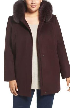 Sachi Wool Blend Coat with Genuine Fox Fur Trim in Burgundy at Nordstrom Rack, Size 1X