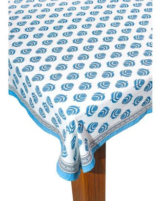 Tiramisu Blue Blooms Block Print Tablecloth