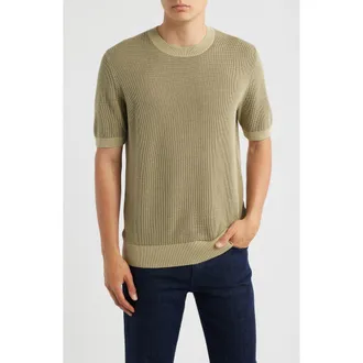 BOSS Leale Short Sleeve Cotton Crewneck Sweater in Beige/khaki at Nordstrom, Size Xx-Large