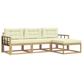 vidaXL Conjunto De Sof&aacute;s De Exterior 4 Pcs Blanco Y Crema Poli&eacute;ster Vidaxl