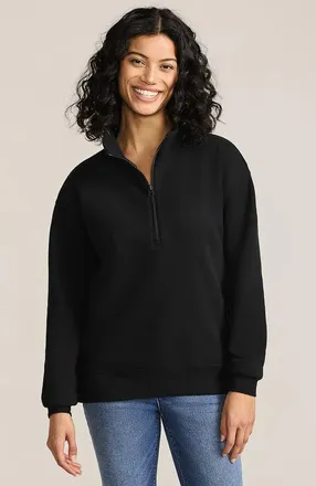 Lands End Serious Sweats Relaxed Quarter Zip Pullover Sweatshirt in Black at Nordstrom, Size X-Small