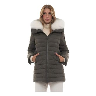 Peuterey Winter Jackets, female, Green, Size: L Quilted Jacket with Removable Fur Collar