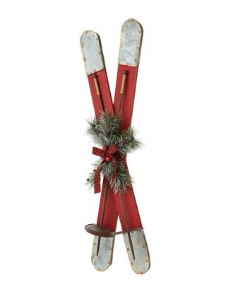 Glitzhome Wooden/Galvanized Ski Porch Decor