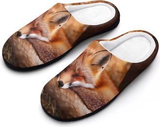 Generic Forests Fox Womens Slippers Warm House Slippers Indoor House Shoes with Anti-Skid Rubber Sole