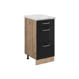 Vicco Mueble Bajo De Cocina R-line, Negro Brillo Intenso, 40 Cm Et M&aacute;rmol