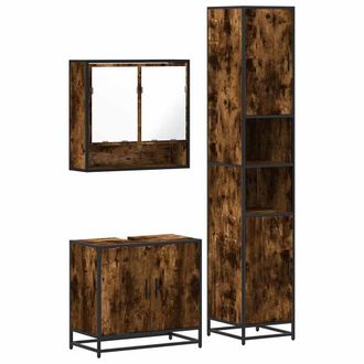 Berkfield Home 3 Piece Bathroom Furniture Set Smoked Oak Engineered Wood in Brown