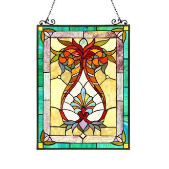 Chloe Lighting THEODORE Tiffany-glass Victorian Window Panel 17.5x25