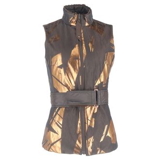 Escada Metallic-Print Quilted Down Vest in Brown Polyamide