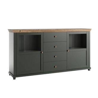 Petits Meubles Buf&eacute; 2 puertas 4 cajones paneles de aglomerado verde y madera
