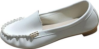 Generic Womens Slip On Shoes Comfortable Pumps Shoes Solid Color Stylish Classic Lightweight Non-Slip Breathable Casual Flat Shoe Outdoor Leisure White