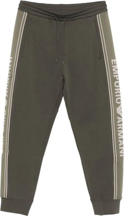 Emporio Armani Mens Logo-detail Side-stripe Track Pants - Dark Green Textile - Size 2XS