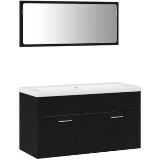vidaXL Juego De Muebles De Ba&ntilde;o 3 Pcs Roble Negro 90 X 38.5 X 46 Cm Vidaxl