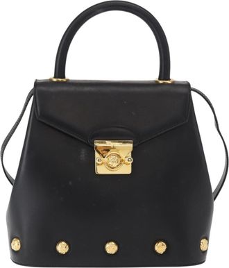 Ferragamo Vintage Handbag Leather Black Leather Handbag (Pre-Owned)