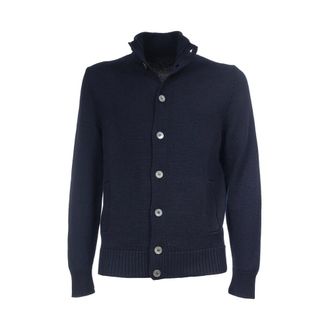 Gran Sasso Cardigans, male, Blue, Size: 2XL Ribbed Wool Cardigan Button Front